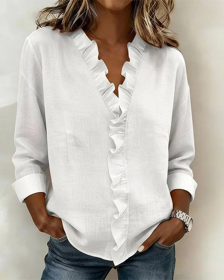 Aletta™ | Elegant V-Neck Ruffle Blouse with a Flattering Fit