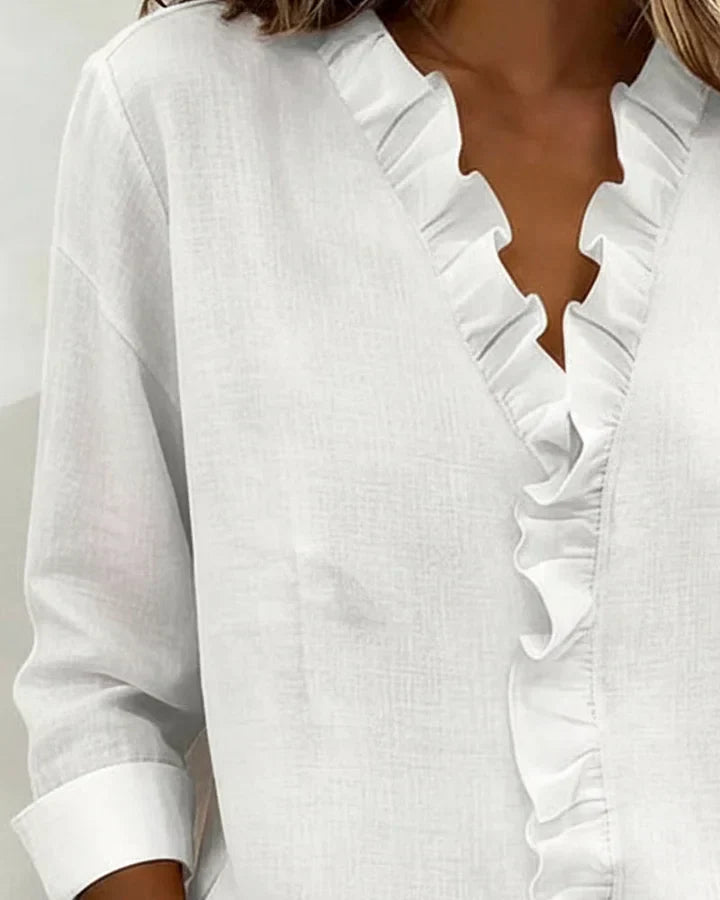 Aletta™ | Elegant V-Neck Ruffle Blouse with a Flattering Fit