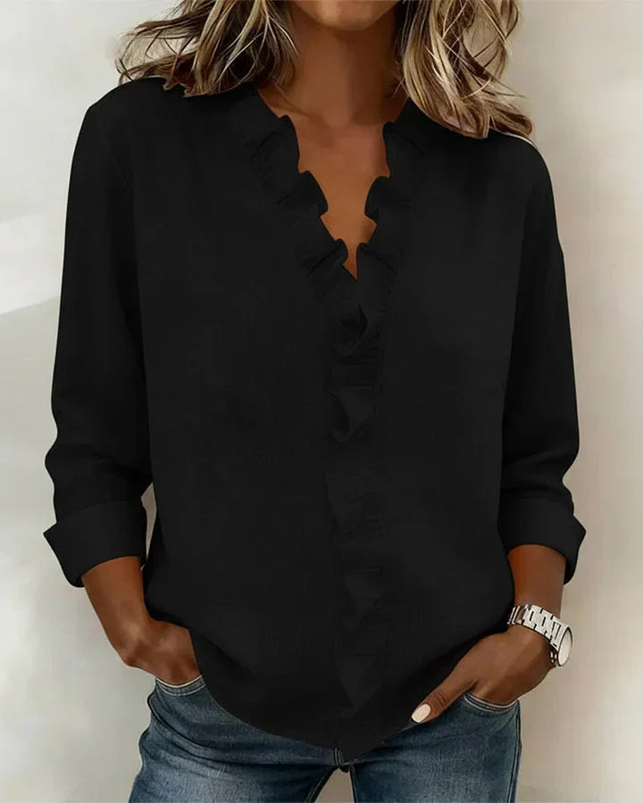 Aletta™ | Elegant V-Neck Ruffle Blouse with a Flattering Fit