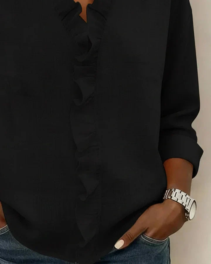 Aletta™ | Elegant V-Neck Ruffle Blouse with a Flattering Fit