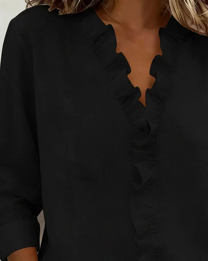 Aletta™ | Elegant V-Neck Ruffle Blouse with a Flattering Fit